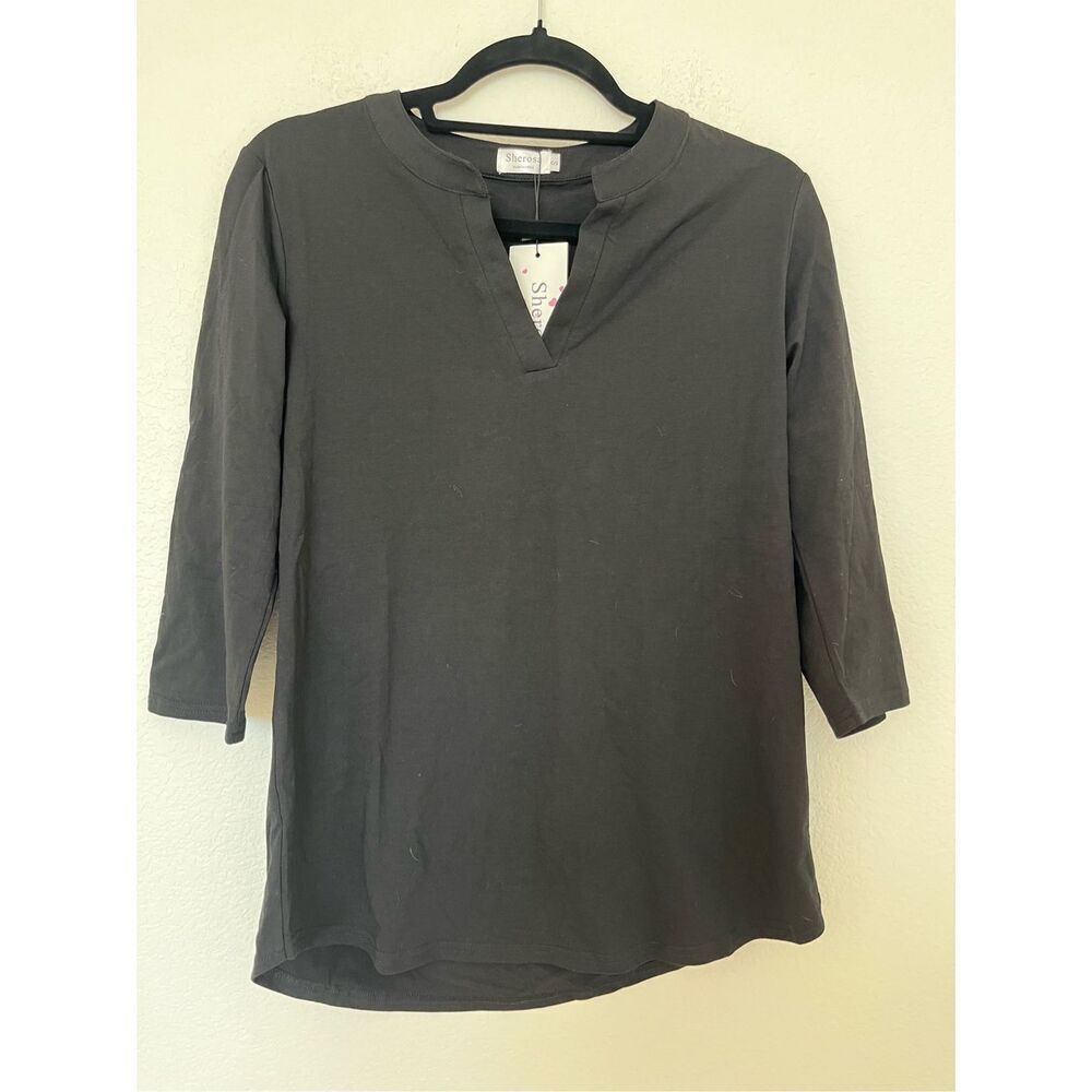 NWT Sherosa Shirt Top Tunic Pullover V Neck Round Hem 3/4 Sleeve
